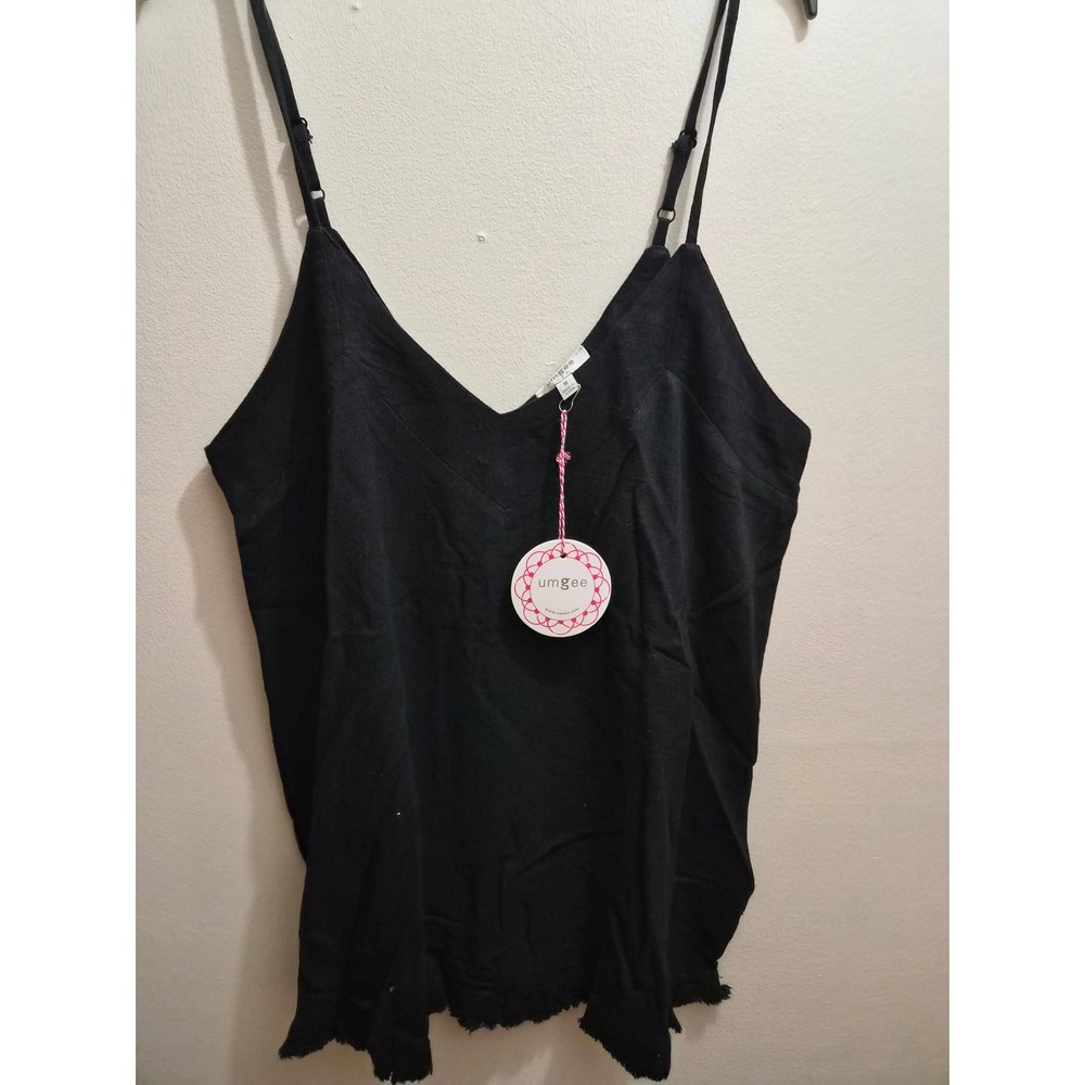 Umgee Black Spaghetti Strap Tank Blouse Raw Hem V-Neck Cami NWT Medium
